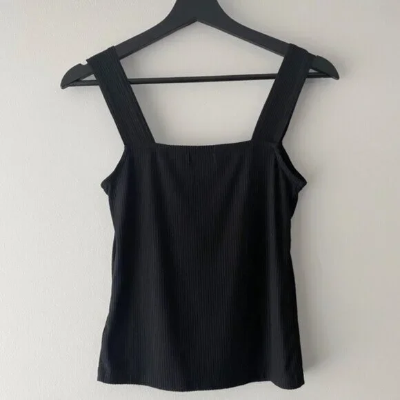 The Drop Jody Black Square Neck Fitted Rib Tank Top - Picture 2 of 9